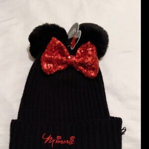 Minnie Mouse Black knit Hat with Red Sequin Bow